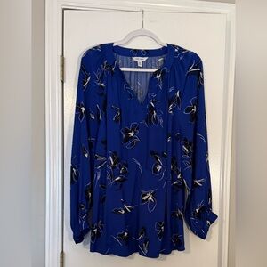 Nine West Blue Plus Size blouse royal blue floral top flowy oversized office